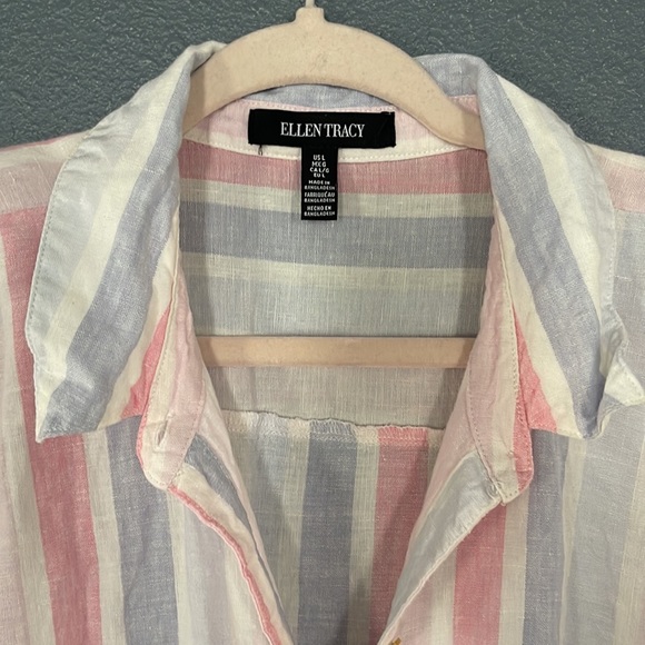 NWOT Ellen Tracy Striped Linen Tee with Gold Buttons size large - Picture 4 of 6